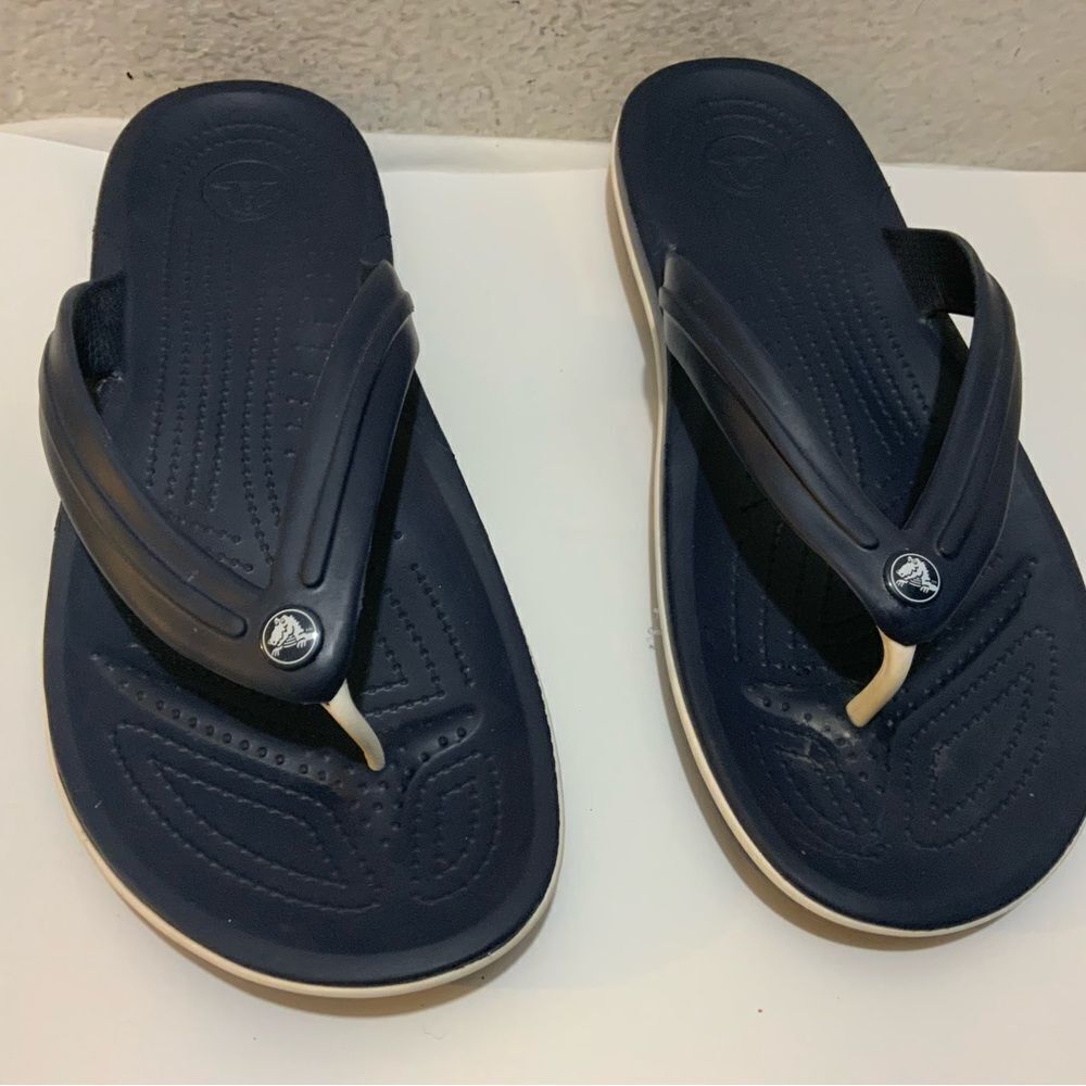 Crocs Crocband Thong Flip Flops Mens 12 Navy Blue Slip On Sandals